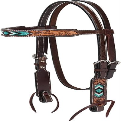 Leatherera Quality Leatherbeaded Browband Headstall Western Horse Tack