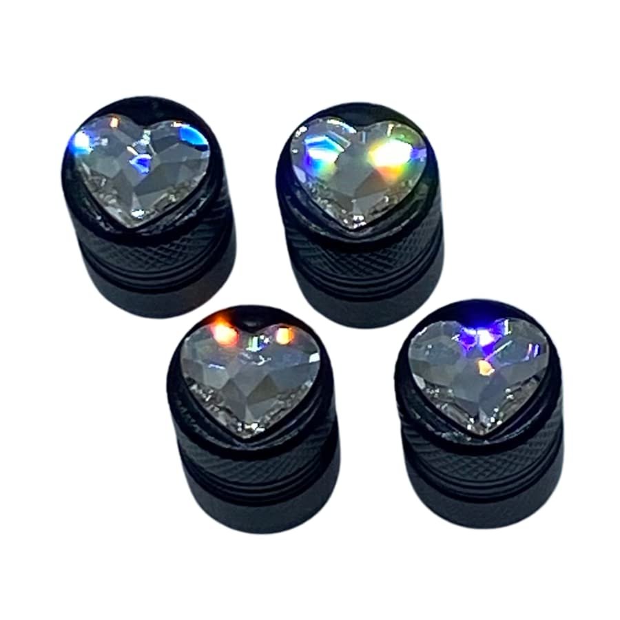 RVM Designs 4 Handmade Bling Clear Crystal Heart Corrosion Resistant Tire Valve Stem Caps Created with Swarovski Crystals