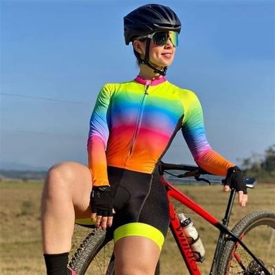 KOZUJI Triathlon Race Suit Women's Cycling Suit Mountain Bike Shorts Sweatshirt Long Sleeve with Pockets/9D Gel Pad Jumpsuit (Color : 02, Size : Large)