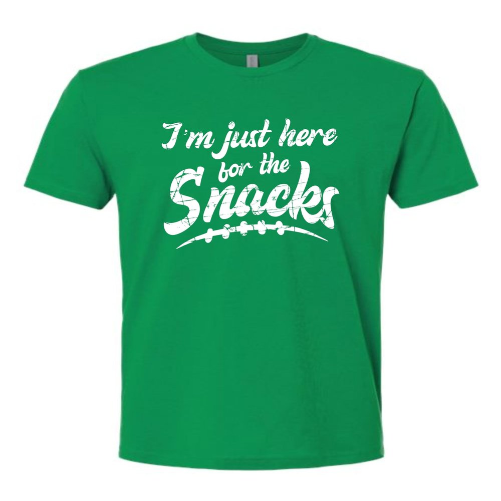 3X-Large Kelly Green Mens I'm Just Here for The Snacks Funny Football Party Deluxe Soft T-Shirt