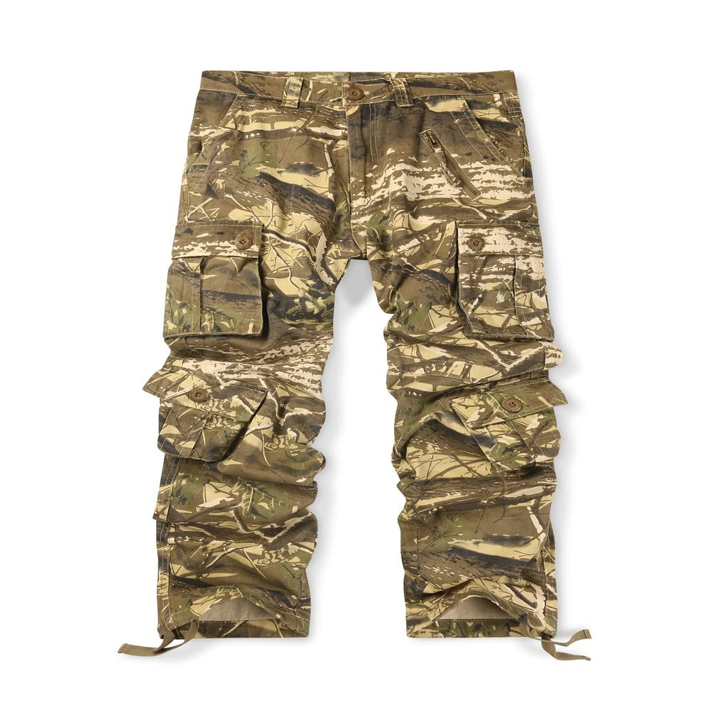 OCHENTA Mens Wild Camo Cargo Work Pants with 8 Pockets Tan Leaf Camo (Camo 53) Size 40