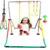 Gymnastics Training Bar for Kids Home Folding Kip Bar 5 in 1 Set with 6x2 Tumble Mat, Swing Seat, 2 Trapeze Rings, Expandable Horizontal Bar Junior Gymnastic Equipment Monkey Bar Jungle Gym Yellow view 4