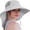 Womens Sun Protection Hat Foldable Waterproof Fishing Hat Women Neck Flap Wide Brim Gardening Hat with Ponytail Hole for Women Light-Gray view 1