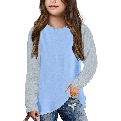 Kids Girls Fashion Top Shirt Solid Color Button Casual Tunic Tops Long Sleeve Loose Crewneck (Light Blue-a, 12-13 Years)