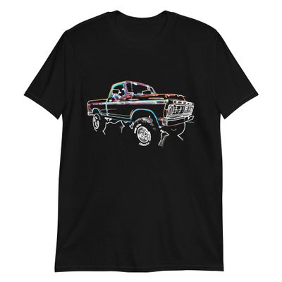 1975 F100 Vintage Pickup Truck Outline Art Short-Sleeve Unisex T-Shirt Black