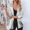 Women Sequins Blazer Sequin Jacket Casual Long Sleeve Glitter Party Shiny Lapel Winter Coat Extender Maternity view 2