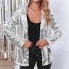 Women Sequins Blazer Sequin Jacket Casual Long Sleeve Glitter Party Shiny Lapel Winter Coat Extender Maternity view 3