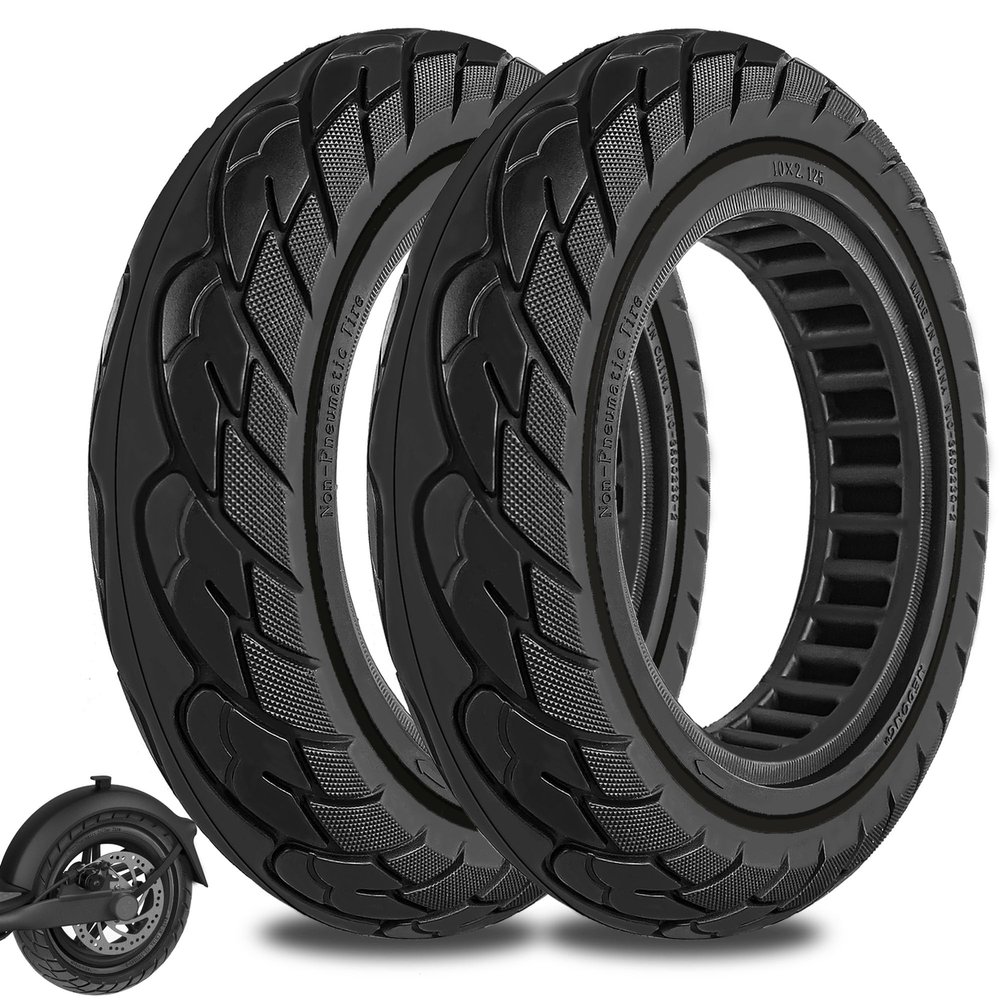 Felixstory 10 inch Solid Rubber Tire, 10x2.125, 50/75-6.1 Tubeless Tyre for Xiaomi M365/Pro 1s/Pro 2, Gotrax G4/Xr/V2 Electric Scooter, 10x2 Puncture-Proof Explosion-Proof Wheel Replacement Black 2pcs