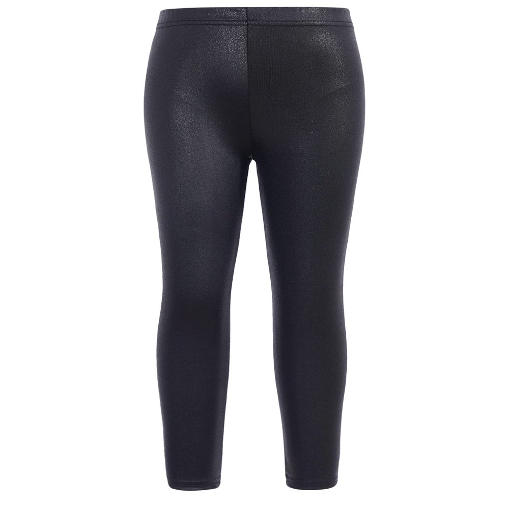 Kvysinly Girls Shiny Metallic Leggings Athletic Gymnastics Pants Hip-hop Jazz Street Dance Tights Footless Trousers Black 5-6 Years