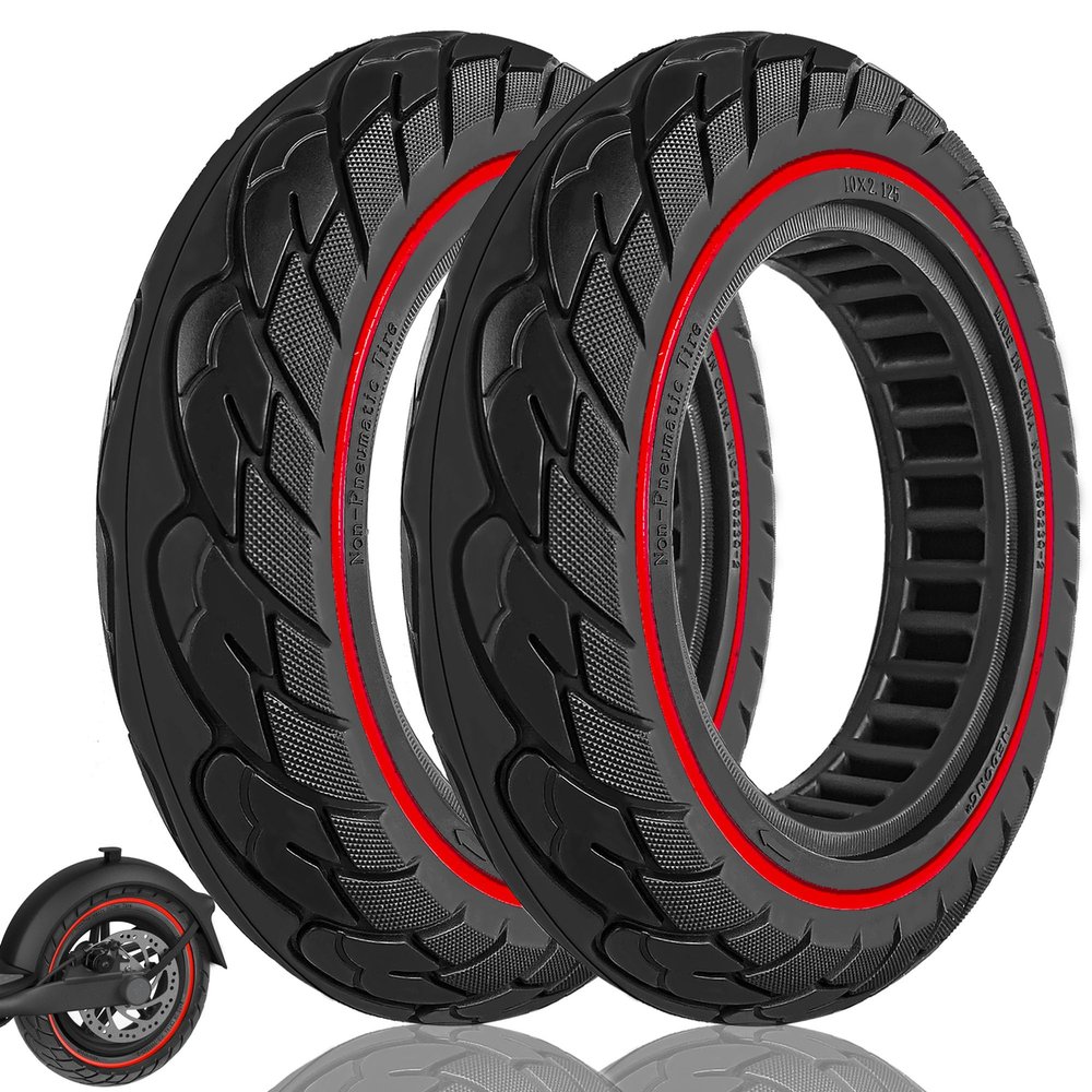 Felixstory 10x2.125 Tubeless Solid Tire Fit for Ninebot F25/ F30/ F40/ F65/ D40X/ D18W/ D28U/ D38U Hiboy S2 Pro Max Gotrax G4 Turboant 7X Pro Inflatable 10 inch Pneumatic Tire Replacements, Red 2PCS