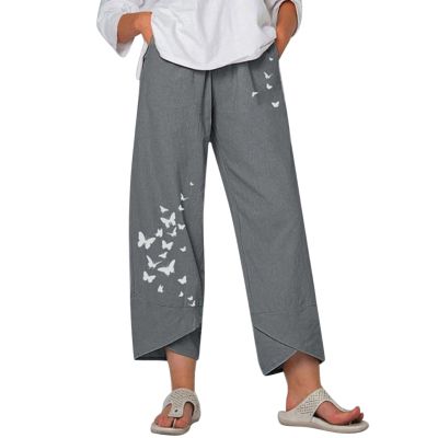 MALAIDOG Trendy Summer Capri Pants for Women Cotton Linen Loose Fit Elastic Waisted Wide Leg Cropped Lounge Trousers