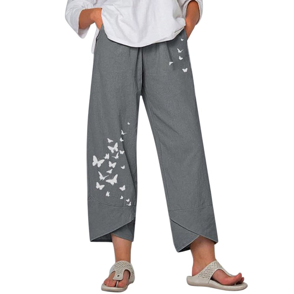 MALAIDOG Trendy Summer Capri Pants for Women Cotton Linen Loose Fit Elastic Waisted Wide Leg Cropped Lounge Trousers
