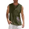 Loose Fit Cotton Linen Bohemian Tank Tops for Mens Summer Beach Fuunny Sleeveless Lace Up Hippie Cutt Off Tshirts Army Green view 1