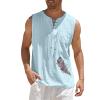 Loose Fit Cotton Linen Bohemian Tank Tops for Mens Summer Beach Fuunny Sleeveless Lace Up Hippie Cutt Off Tshirts Army Green view 2