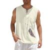 Loose Fit Cotton Linen Bohemian Tank Tops for Mens Summer Beach Fuunny Sleeveless Lace Up Hippie Cutt Off Tshirts Army Green view 4