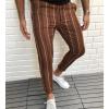 JEsilunmaMY Mens Striped Slacks Casual Mid Waist Tapered Lounge Pants Slim Fit Stretch Skinny Pencil Pants with Pockets (Brown,X-Large) view 2