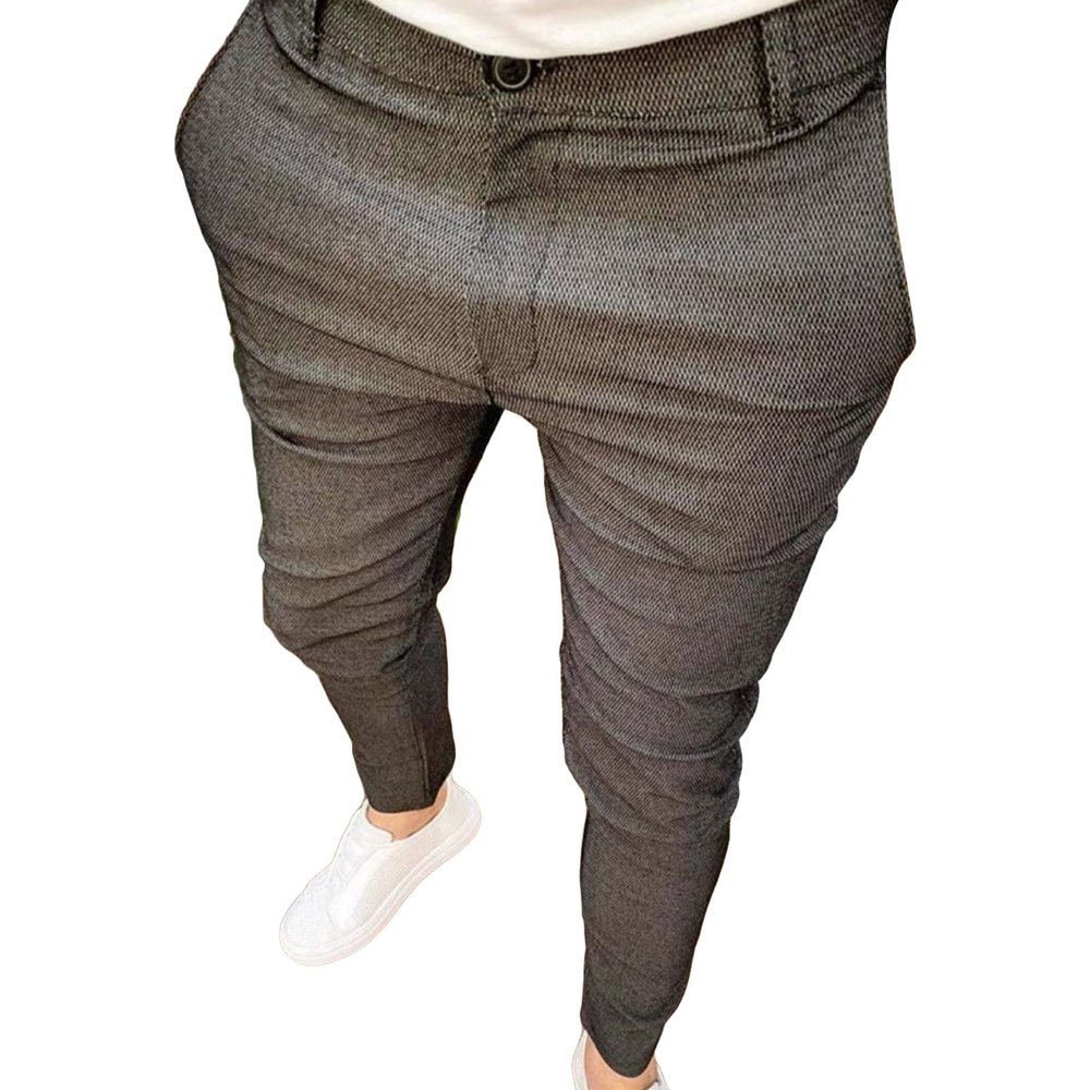 JEsilunmaMY Casual Pencil Pants for Men Mid Waist Skinny Tapered Lounge Pants Slim Fit Slacks Stretch Dress Pants with Pocket (Dark Grey,Small)