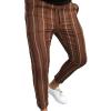 JEsilunmaMY Mens Striped Slacks Casual Mid Waist Tapered Lounge Pants Slim Fit Stretch Skinny Pencil Pants with Pockets (Brown,Large)