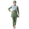 Muslim Swimsuit for Girls Kids 2 Pieces Modest Islamic Swimwear Burkini Full Cover Hijab Long Sleeve Floral Print Hooded Top Pants Swimming Cap Costume Bathing Suit Green - Long Sleeve 7-8 Years view 1