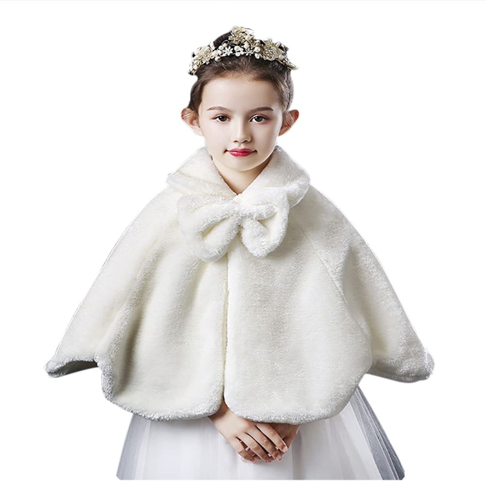 MioCloth Girls Faux Fur Shawl Wrap Flower Girl Princess Wedding Party Dress Up Bolero Shrug Accessories Winter Warm Shoulder Cape