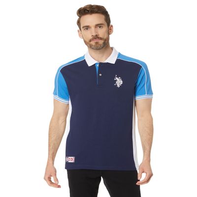 U.S. Polo Assn. Slim Fit Short Sleeve Double Collar Pique Knit Polo Shirt Classic Navy SM