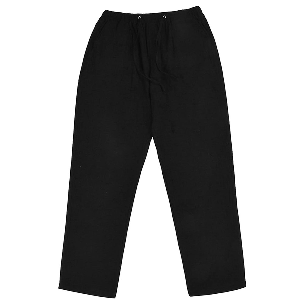 JEsilunmaMY Mens Linen Casual Pants Drawstring Elastic Waist Yoga Pants with Pockets Lightweight Summer Beach Loose Trousers (Black,5X-Large)