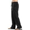 JEsilunmaMY Mens Linen Casual Pants Drawstring Elastic Waist Yoga Pants with Pockets Lightweight Summer Beach Loose Trousers (Black,5X-Large) view 3