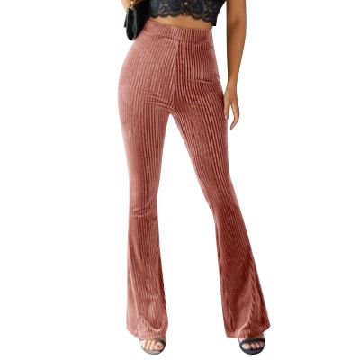 Flare Velvet Bell Bottom Corduroy High Waisted Disco Groovy Solid Color Pink S