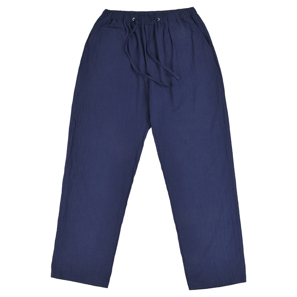 JEsilunmaMY Mens Linen Casual Pants Drawstring Elastic Waist Yoga Pants with Pockets Lightweight Summer Beach Loose Trousers (Blue,Small)