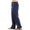 JEsilunmaMY Mens Linen Casual Pants Drawstring Elastic Waist Yoga Pants with Pockets Lightweight Summer Beach Loose Trousers (Blue,Small) view 3
