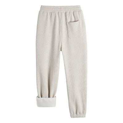 Mens Jogger Sweatpants Elastic Waist Fleece Warm Winter Lounge Pants Casual Loose Thicken Workout Sports Pants (Light Yellow,Large)