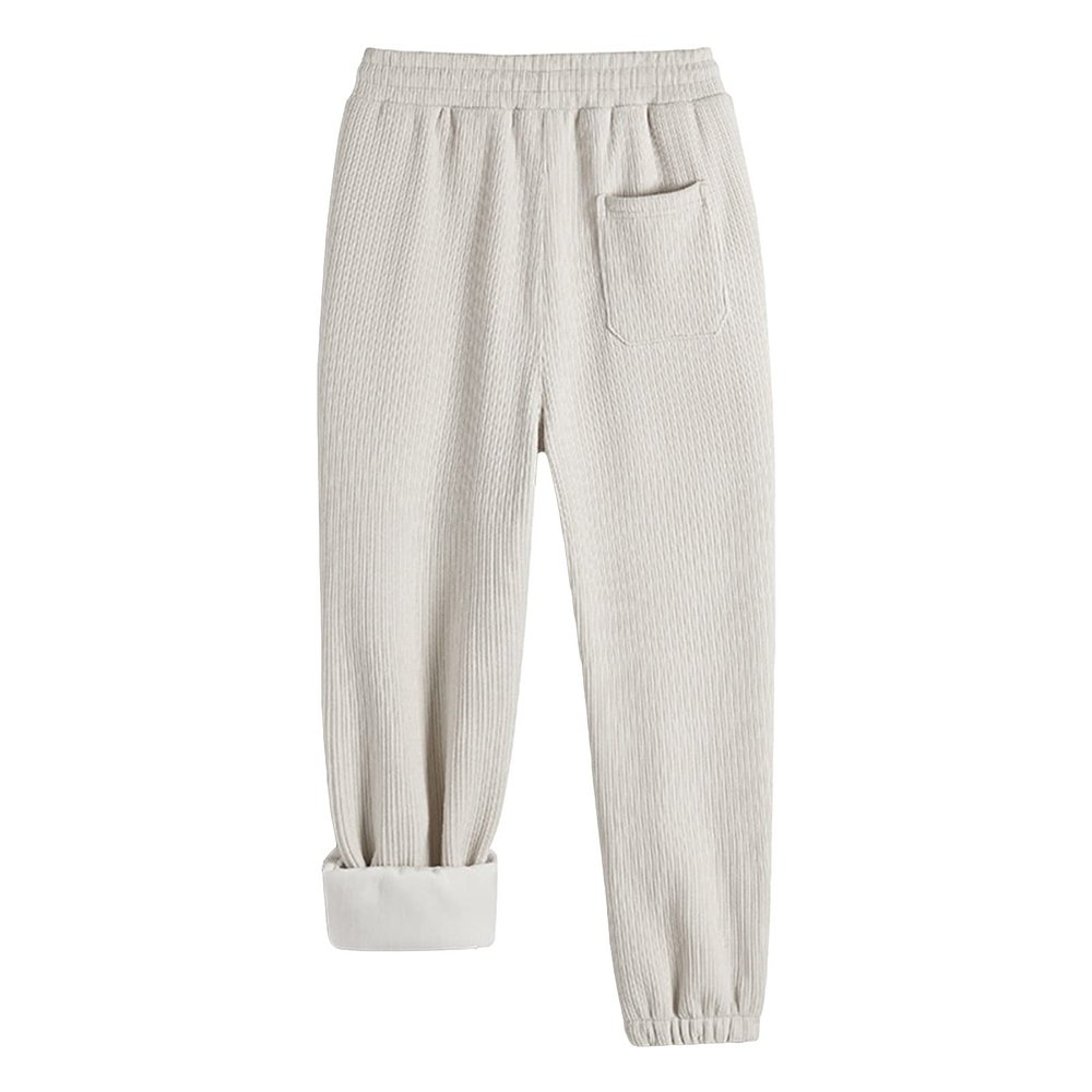 Mens Jogger Sweatpants Elastic Waist Fleece Warm Winter Lounge Pants Casual Loose Thicken Workout Sports Pants (Light Yellow,Large)