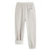 Mens Jogger Sweatpants Elastic Waist Fleece Warm Winter Lounge Pants Casual Loose Thicken Workout Sports Pants (Light Yellow,Large) view 1