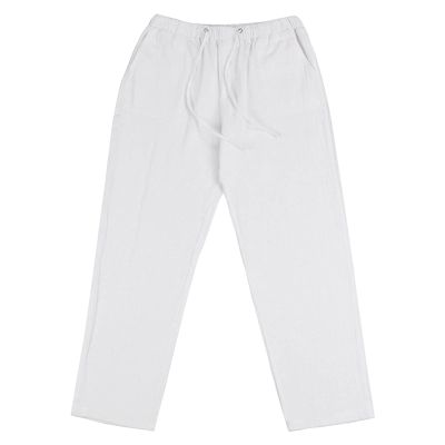 JEsilunmaMY Mens Linen Casual Pants Drawstring Elastic Waist Yoga Pants with Pockets Lightweight Summer Beach Loose Trousers (White,Large)