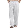 JEsilunmaMY Mens Linen Casual Pants Drawstring Elastic Waist Yoga Pants with Pockets Lightweight Summer Beach Loose Trousers (White,Large) view 2