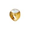 14k Gold Plated Rings Signet Ring For Men Trendy Square Chunky Band Ring Shiny Peal Shell Gold Rings For Women Men Size 6 (Style2, 6) view 1