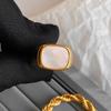 14k Gold Plated Rings Signet Ring For Men Trendy Square Chunky Band Ring Shiny Peal Shell Gold Rings For Women Men Size 6 (Style2, 6) view 2