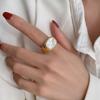 14k Gold Plated Rings Signet Ring For Men Trendy Square Chunky Band Ring Shiny Peal Shell Gold Rings For Women Men Size 6 (Style2, 6) view 3