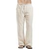 JEsilunmaMY Mens Linen Casual Pants Drawstring Elastic Waist Yoga Pants with Pockets Lightweight Summer Beach Loose Trousers (Khaki,5X-Large) view 2