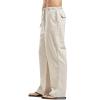 JEsilunmaMY Mens Linen Casual Pants Drawstring Elastic Waist Yoga Pants with Pockets Lightweight Summer Beach Loose Trousers (Khaki,5X-Large) view 3