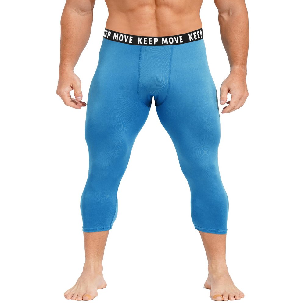 dPois Compression Pants for Men Workout Running Leggings Tights Thermal Base Layer Athletic Underpants Blue X-Large