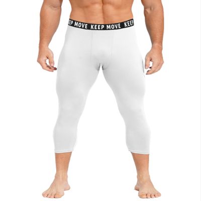 dPois Compression Pants for Men Workout Running Leggings Tights Thermal Base Layer Athletic Underpants White Medium