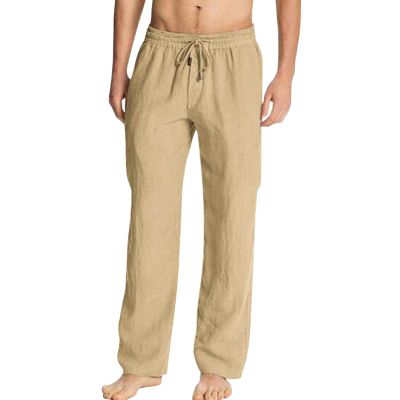 JEsilunmaMY Men's Cotton Linen Yoga Pants Elastic Waist Casual Loose Lounge Pants Solid Color Jogger Sweatpants Pajama Pants (Khaki,Large)