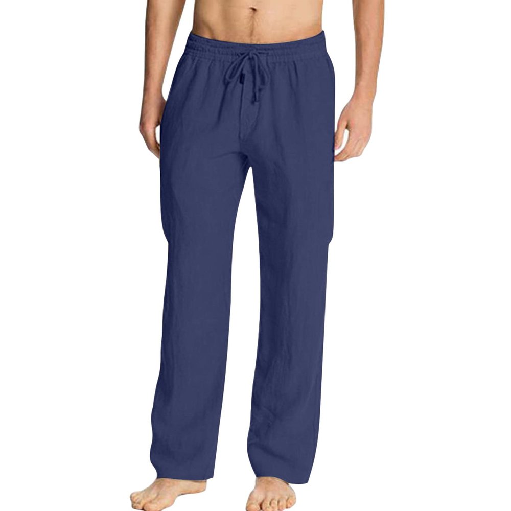 JEsilunmaMY Men's Cotton Linen Yoga Pants Elastic Waist Casual Loose Lounge Pants Solid Color Jogger Sweatpants Pajama Pants (Dark Blue,X-Large)
