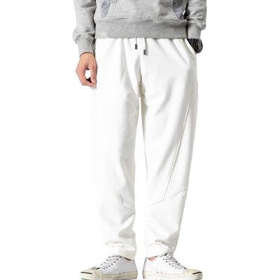 JEsilunmaMY Mens Fleece Sweatpants Elastic Waist Loose Lounge Pants with Pockets Warm Winter Stretch Athletic Jogger Trousers (White,Medium)
