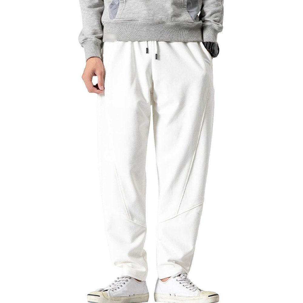JEsilunmaMY Mens Fleece Sweatpants Elastic Waist Loose Lounge Pants with Pockets Warm Winter Stretch Athletic Jogger Trousers (White,Medium)