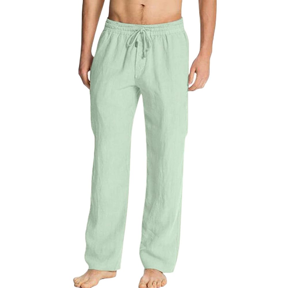 JEsilunmaMY Men's Cotton Linen Yoga Pants Elastic Waist Casual Loose Lounge Pants Solid Color Jogger Sweatpants Pajama Pants (Light Green,XX-Large)