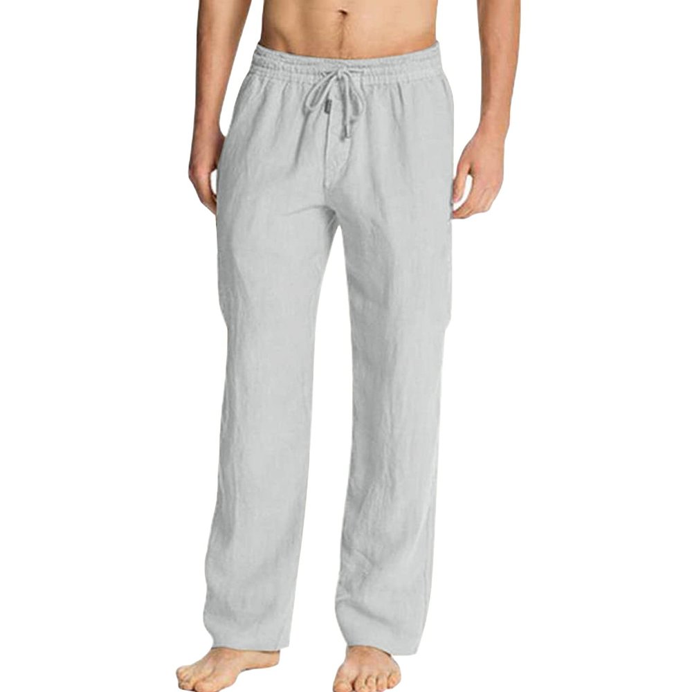 JEsilunmaMY Men's Cotton Linen Yoga Pants Elastic Waist Casual Loose Lounge Pants Solid Color Jogger Sweatpants Pajama Pants (Grey,Medium)