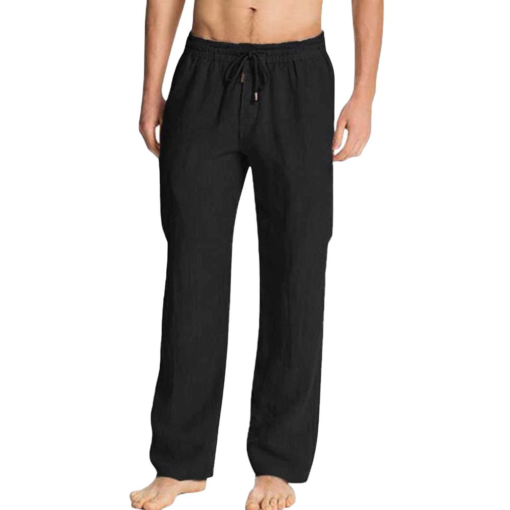 JEsilunmaMY Men's Cotton Linen Yoga Pants Elastic Waist Casual Loose Lounge Pants Solid Color Jogger Sweatpants Pajama Pants (Black,XX-Large)