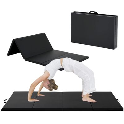 BLKMTY Gymnastics Mats, 4'x10'x2'' Folding Exercise Mat Gym Yoga Aerobics Fitness Mats Kids' Gymnastics Tumbling Mat with Carrying Handles for Home Gym Exercise&Play Gym, Black